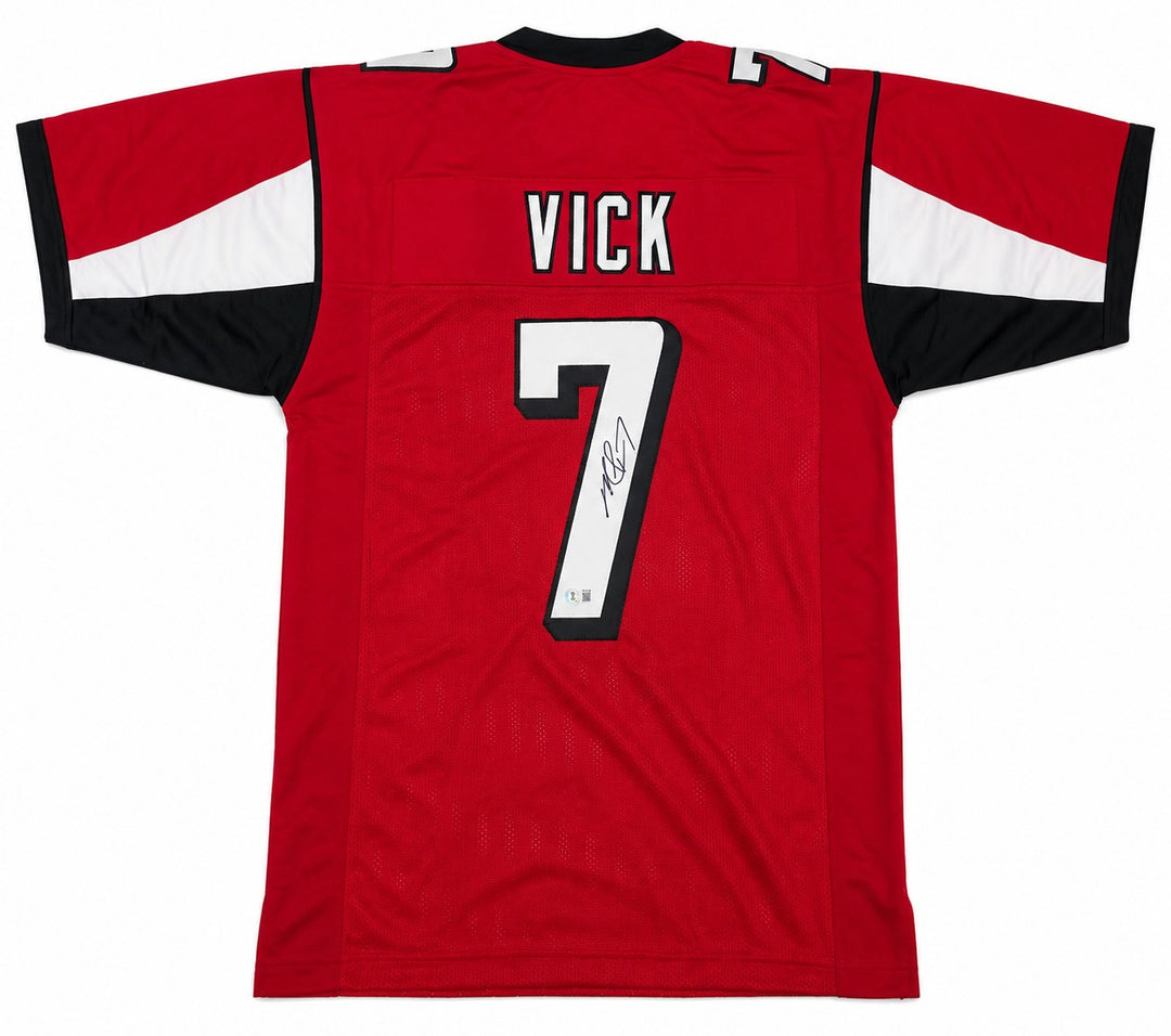 Atlanta Falcons Michael Vick Signed Red Jersey Beckett BAS Witness
