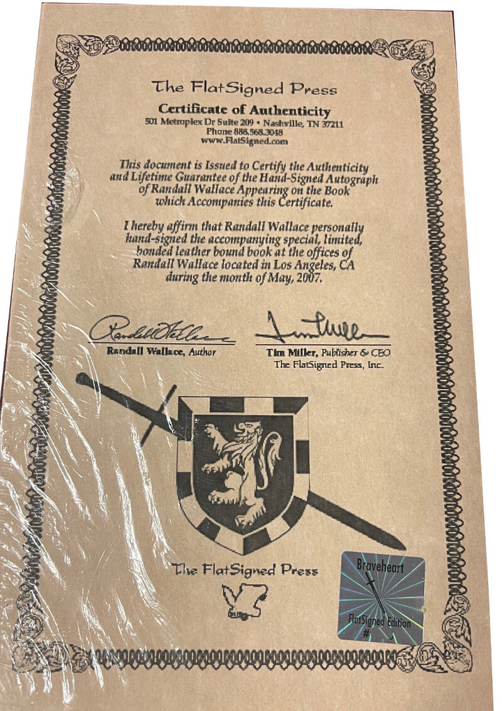 Randall Wallace Braveheart Flat Signed Leather Book Freedom  Scotland  /3000 COA