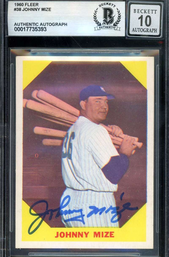 Johnny Mize Gem Mint 10 Beckett BAS Signed 1960 Fleer Autograph