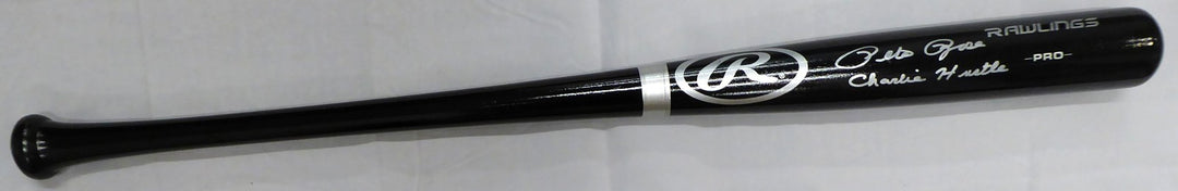 Pete Rose Signed Black Rawlings Bat Cincinnati Reds "Charlie Hustle" PR Holo