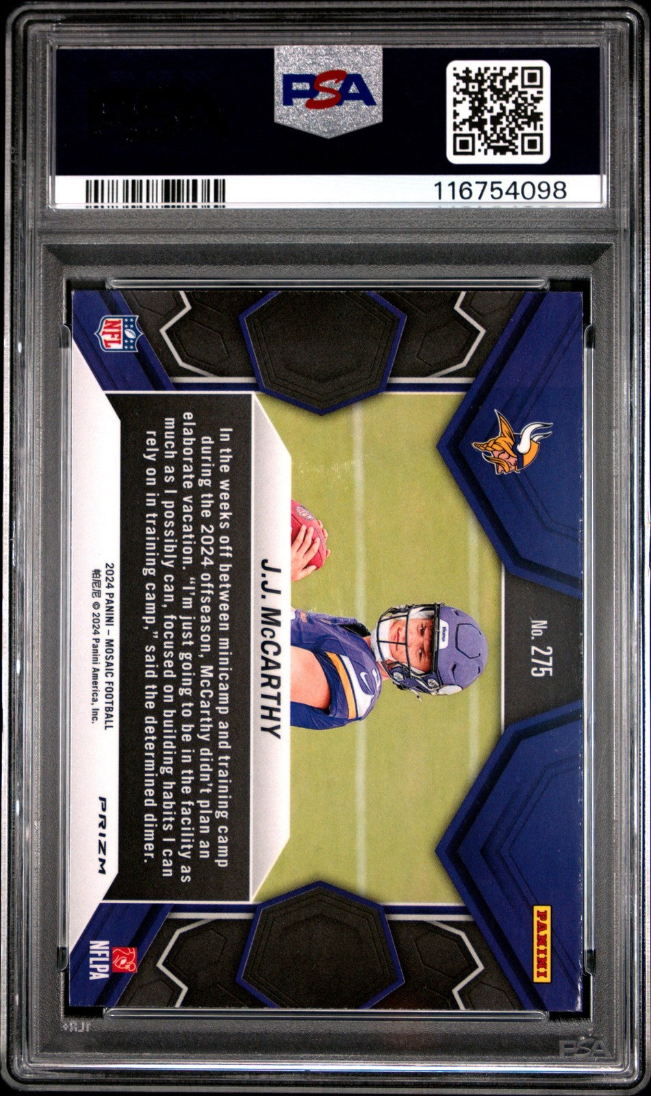 2024 Panini Mosaic JJ McCarthy #275 Reactive Blue Rookie RC Card PSA 10