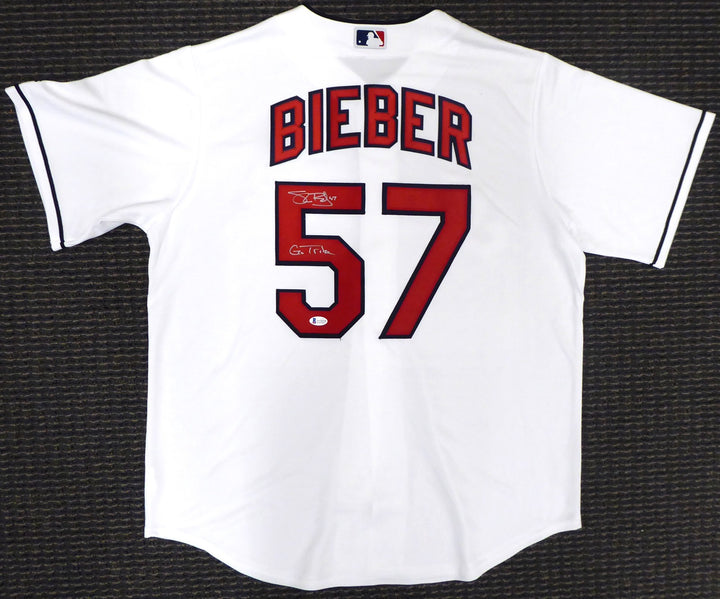 Cleveland Indians Shane Bieber Signed White Majestic Cool Base Jersey Size L
