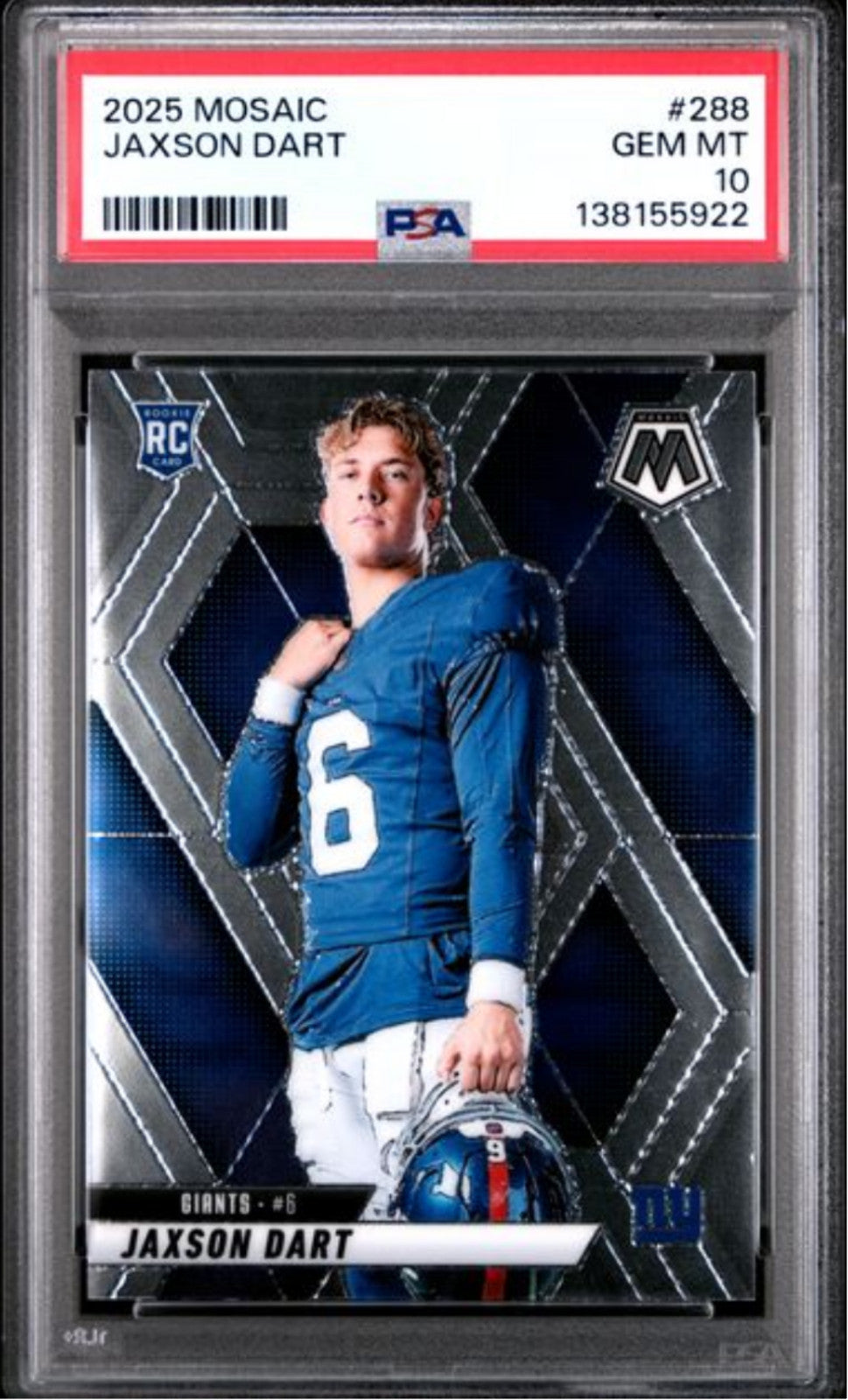 Graded 2025 Panini Mosaic Jaxson Dart #288 Rookie RC Card PSA 10 Gem Mint