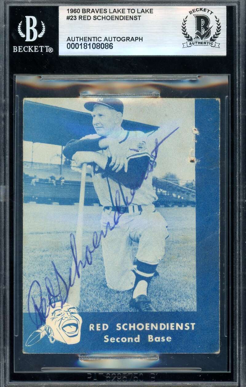 Red Schoendienst Beckett BAS Signed 1960 Braves Lake To Lake Autograph