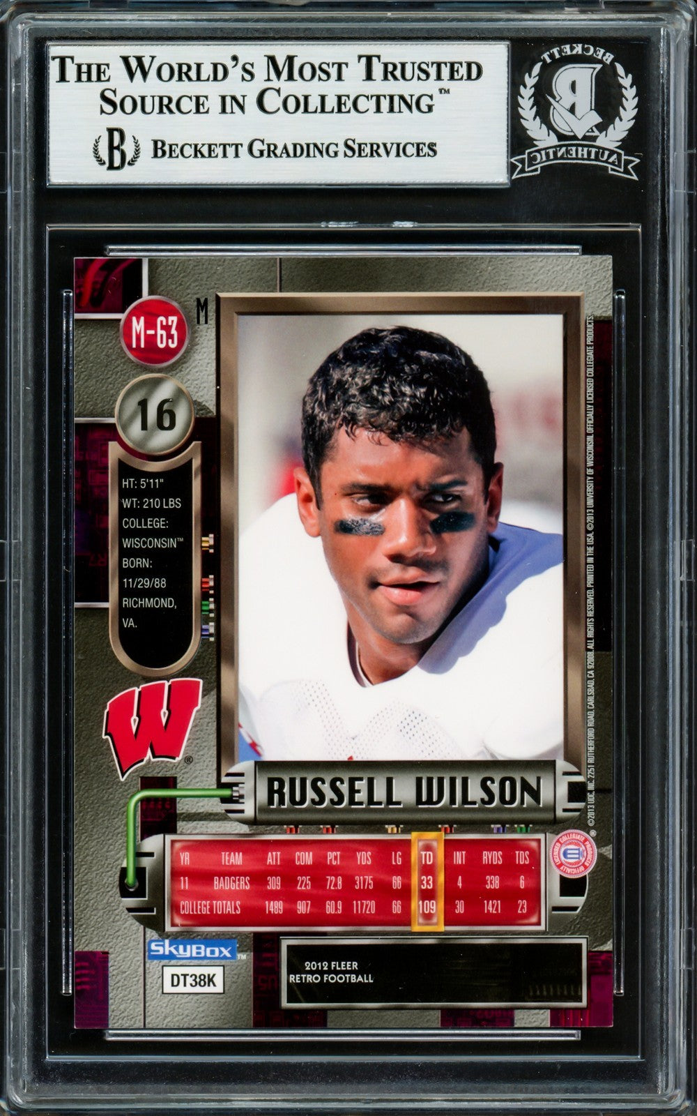 Russell Wilson Signed 2012 Fleer Retro Metal Universe RC #M63 Wisconsin Badgers
