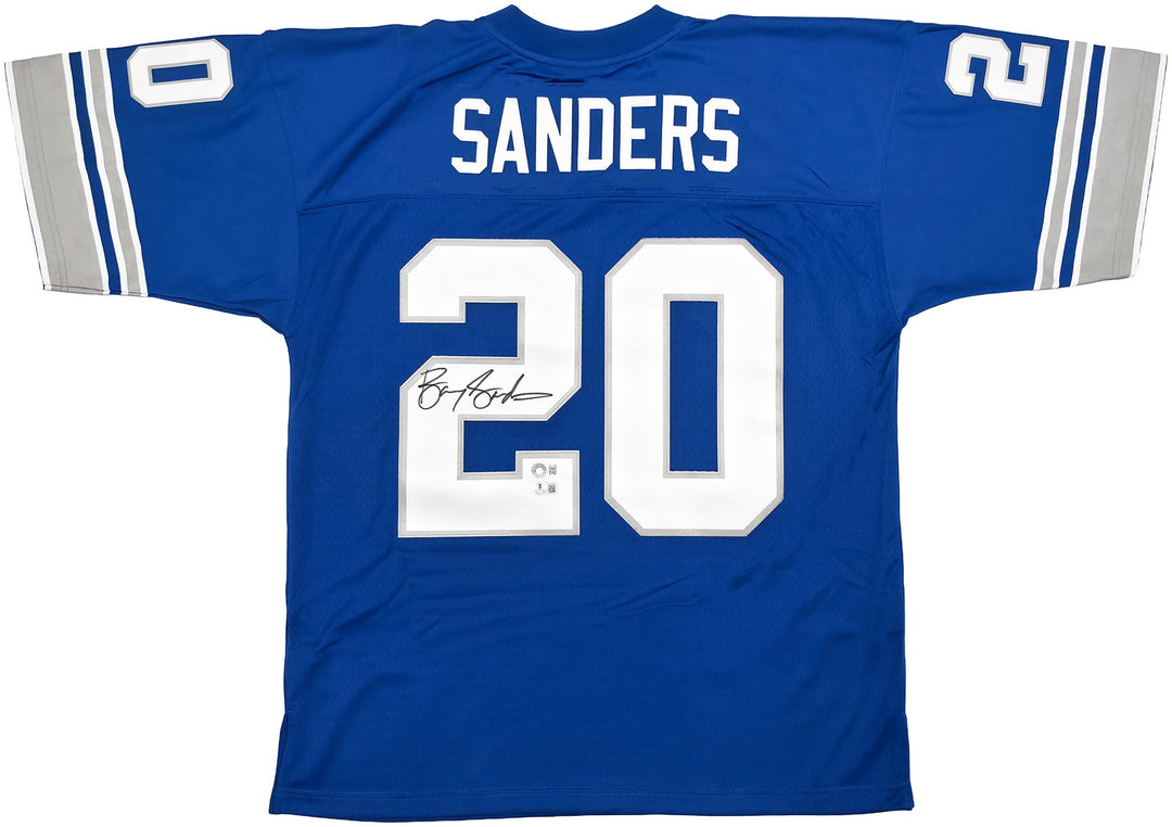 Lions Barry Sanders Auto Blue M&N 1996 NFL Legacy Throwback Jersey 44 Beckett