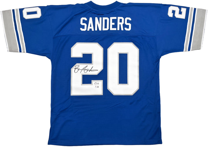 Lions Barry Sanders Auto Blue M&N 1996 NFL Legacy Throwback Jersey 44 Beckett