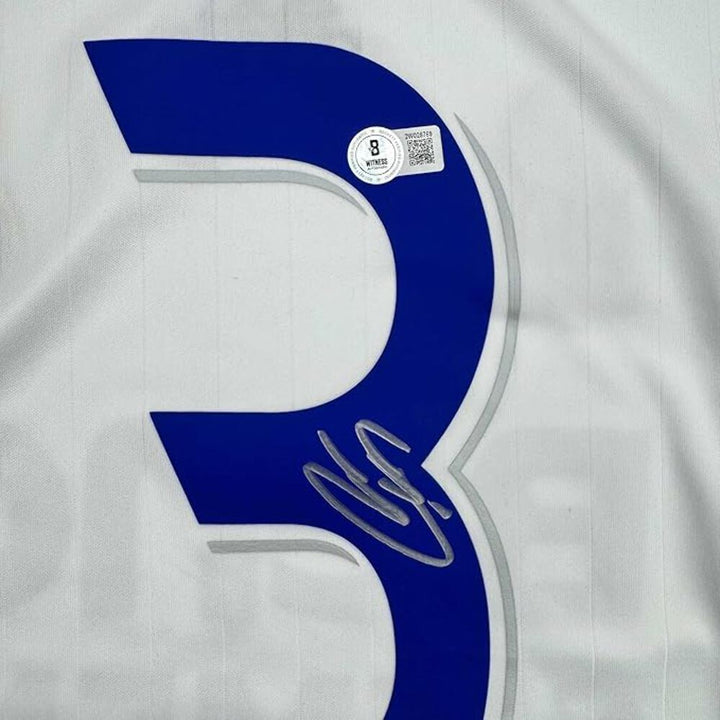 Framed Autographed/Signed Roberto Carlos 35x39 Real Madrid White Jersey BAS COA