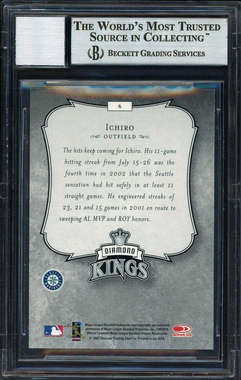 Ichiro Suzuki Signed 2003 Donruss Diamond Kings Card 6 Mariners Auto 10 Beckett
