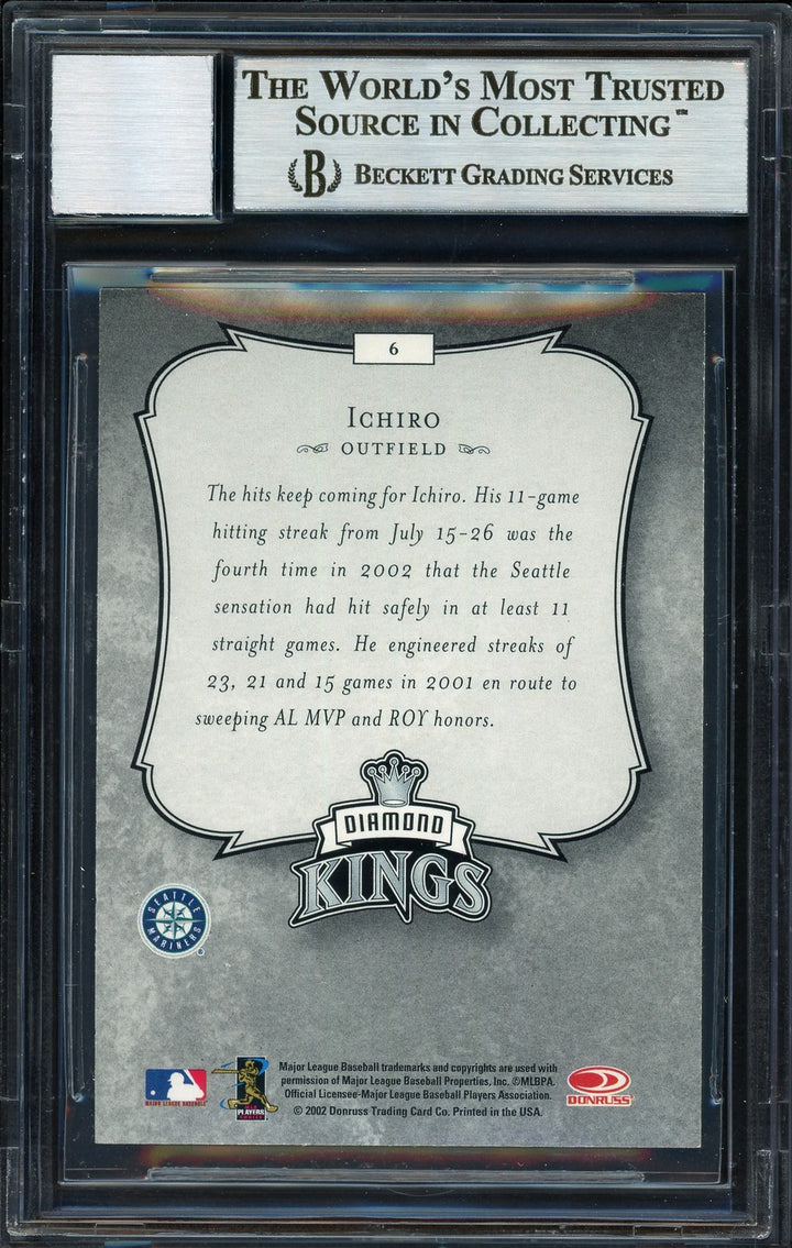 Ichiro Suzuki Signed 2003 Donruss Diamond Kings Card 6 Mariners Auto 10 Beckett
