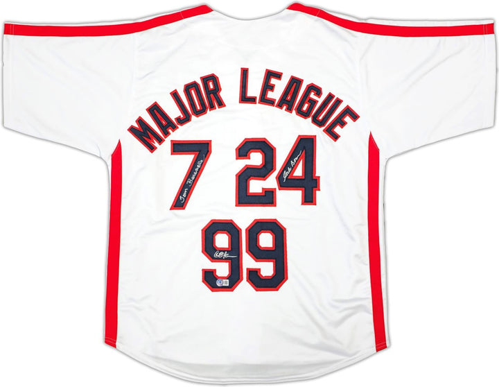Charlie Sheen Bernsen Berenger Signed White Major League Baseball Jersey BAS