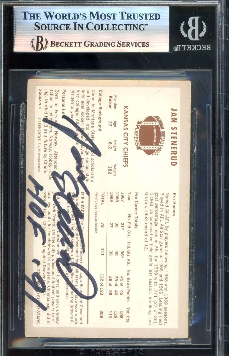 Jan Stanerud Beckett BAS Signed 1970 Kellogg's 3D Rookie Rare Autograph