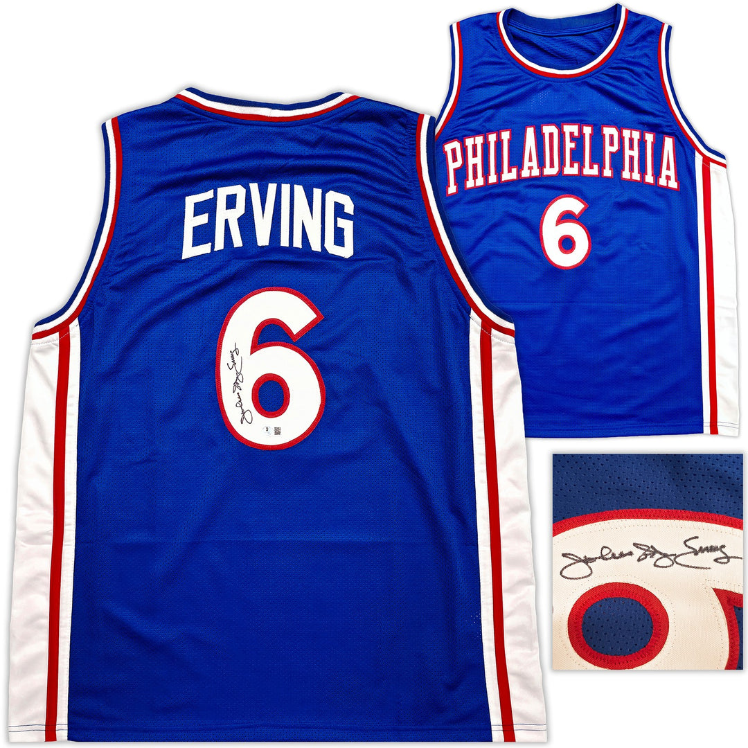 Philadelphia 76ers Julius "Dr. J" Erving Signed Blue Jersey Beckett Witness