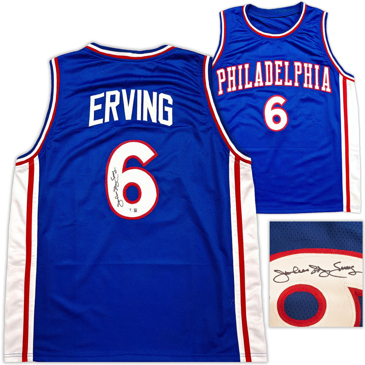 Philadelphia 76ers Julius "Dr. J" Erving Signed Blue Jersey Beckett Witness