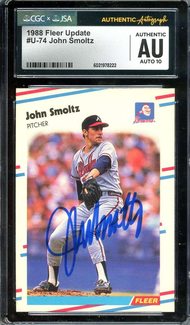 John Smoltz Gem Mint 10 JSA CGC Coa Signed 1988 Fleer Update Rookie Autograph