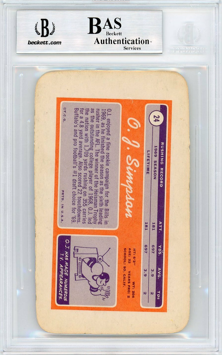 1970 Topps Super O.J. Simpson Signed Rookie Card #24 Inscribed #1 Pick BAS RC
