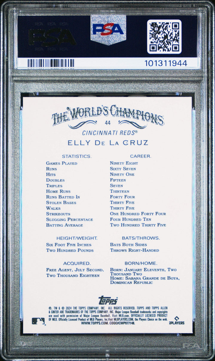 Graded 2024 Topps Allen & Ginter Elly De La Cruz #44 Rookie Baseball Card PSA 10