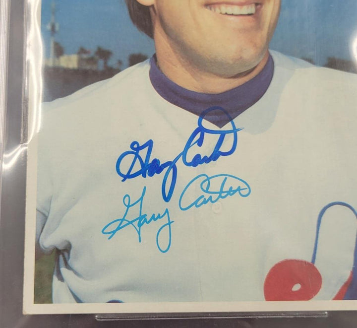 Gary Carter signed 1980 Topps Super #52 Montreal Expos 5x7 card auto Beckett BAS