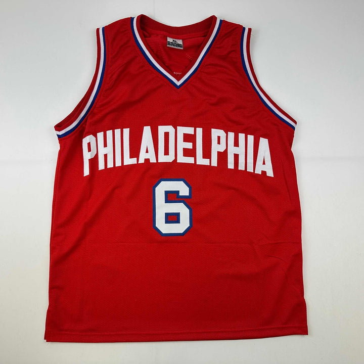 Facsimile Autographed Julius Dr J Erving Philadelphia Red Reprint Auto Jersey XL