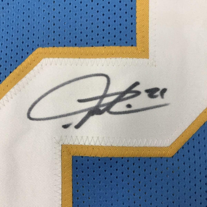 FRAMED Signed LADAINIAN TOMLINSON 35x39 Powder Blue Jersey JSA COA
