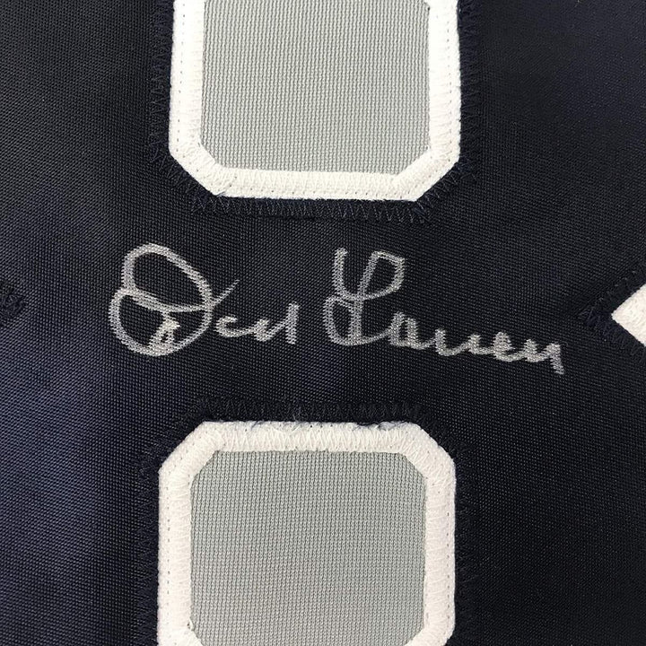 FRAMED Autographed/Signed DON LARSEN 35x39 New York Grey Jersey JSA COA