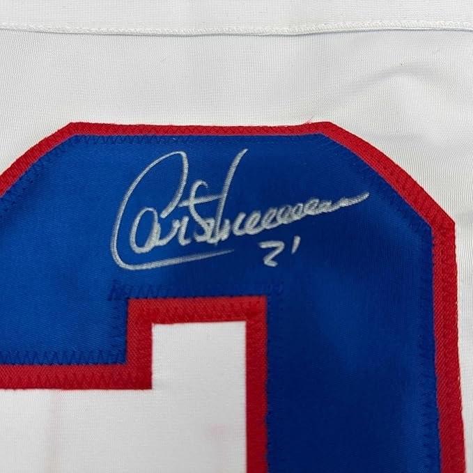 Framed Signed Guy Carbonneau 35x39 Montreal White Jersey JSA COA