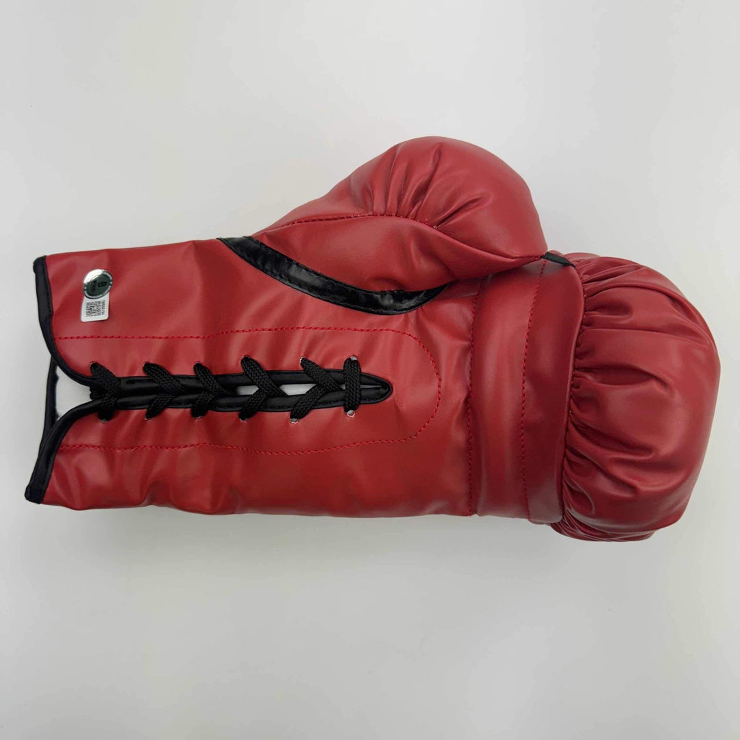 Autographed/Signed Oscar De La Hoya Red Everlast Boxing Glove Beckett BAS COA