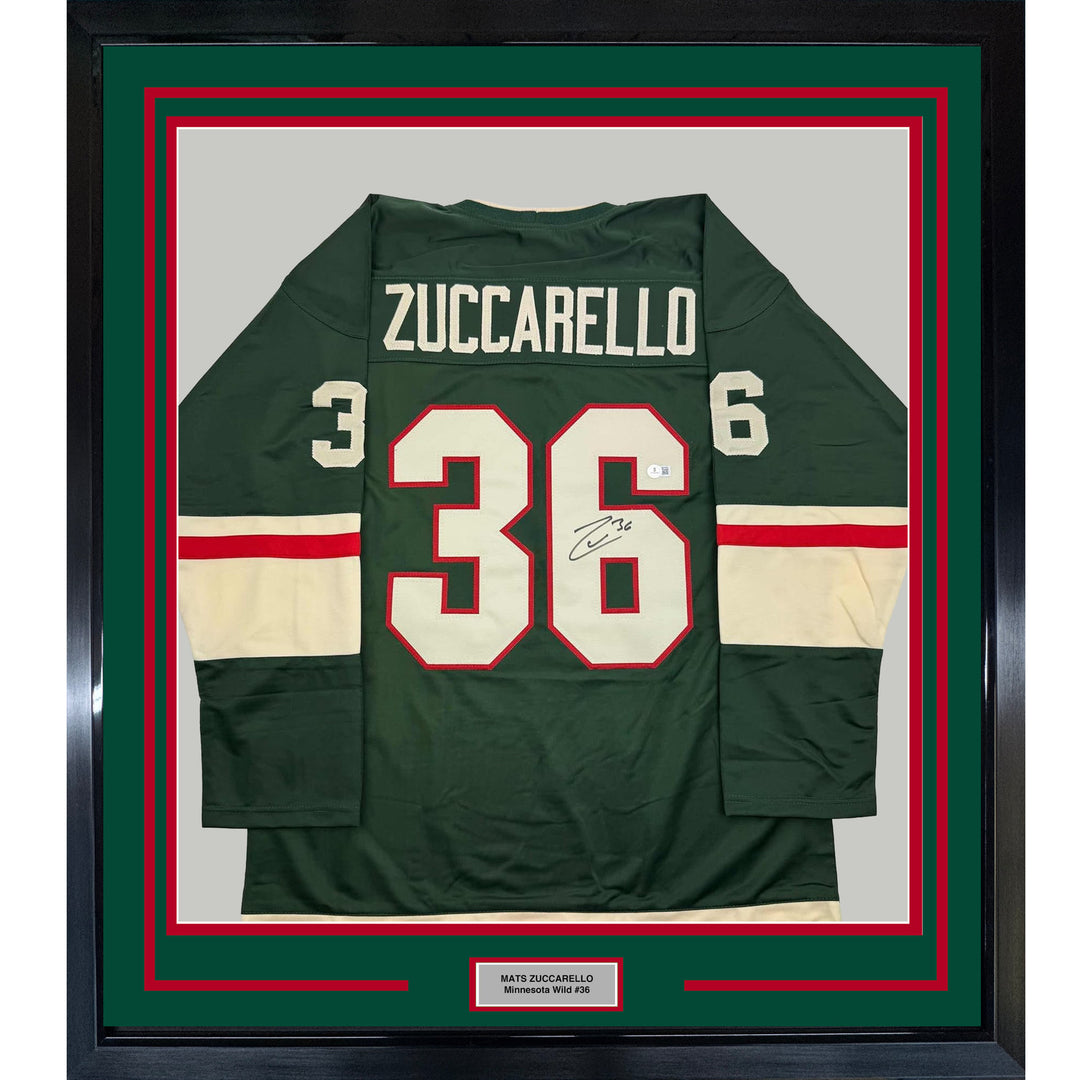Framed Autographed/Signed Mats Zuccarello 35x39 Minnesota Green Jersey BAS COA