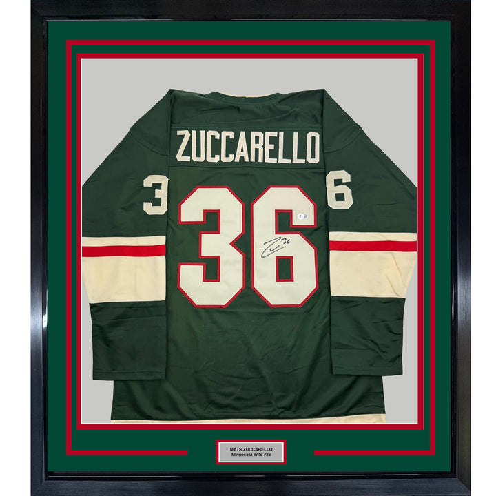 Framed Autographed/Signed Mats Zuccarello 35x39 Minnesota Green Jersey BAS COA