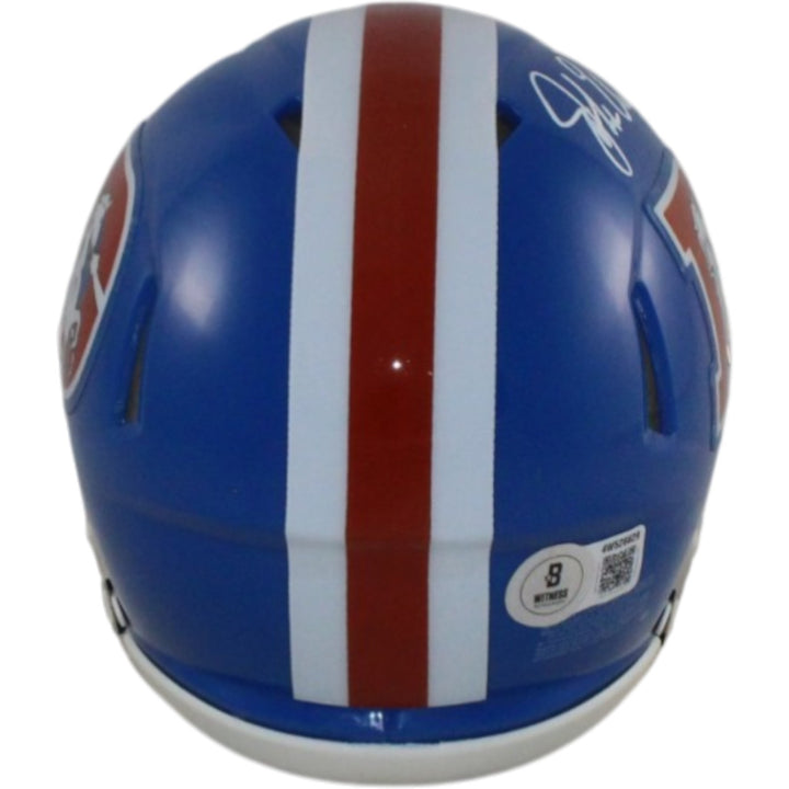 John Elway Autographed Denver Broncos TB Mini Helmet Beckett Witness 55218