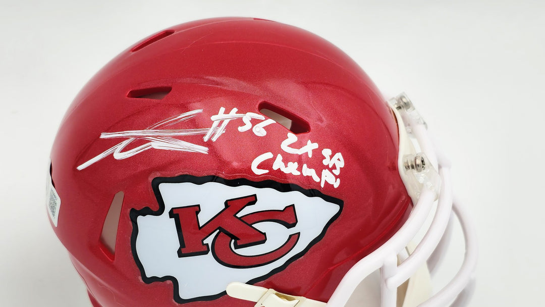 George Karlaftis Signed Chiefs Red Speed Mini Helmet "2x SB Champs" Beckett Wit