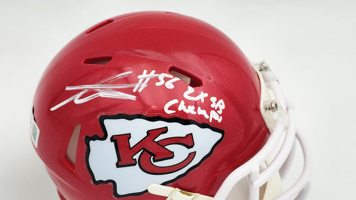 George Karlaftis Signed Chiefs Red Speed Mini Helmet "2x SB Champs" Beckett Wit