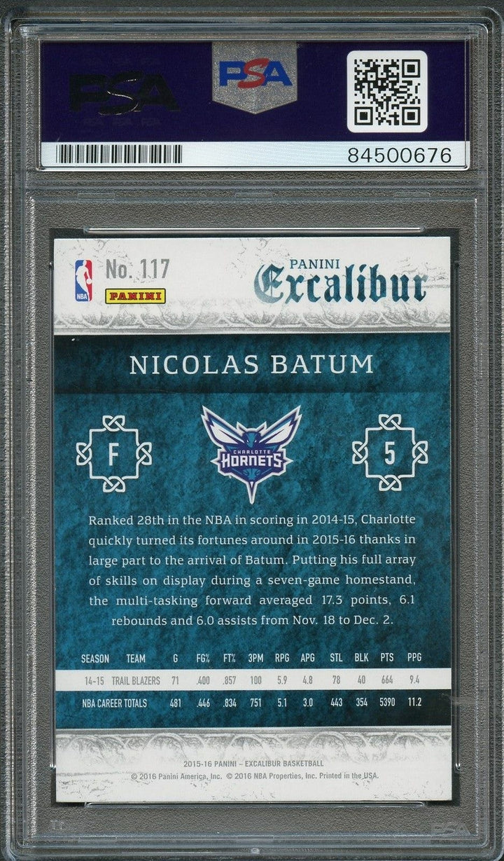 2015-16 Panini Excalibur #117 Nicolas Batum Signed Card AUTO 10 PSA Slabbed Horn