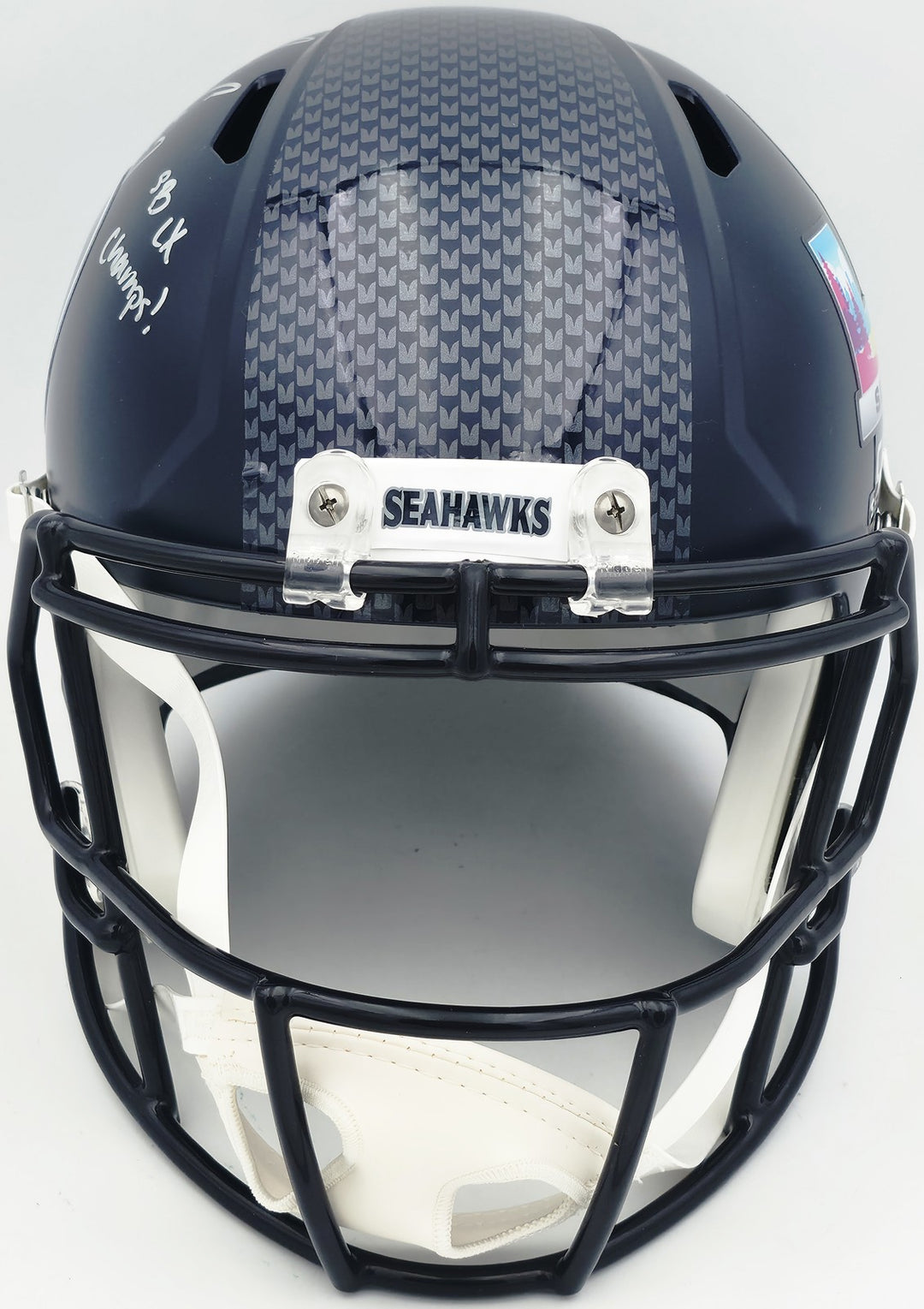 Uchenna Nwosu Signed Seahawks Blue Full Size SB LX Champions Logo Speed Replica