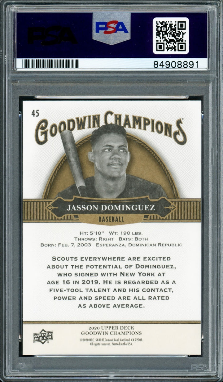Jasson Dominguez Signed 2020 Upper Deck Goodwin Champions RC 45 Yankees PSA/DNA