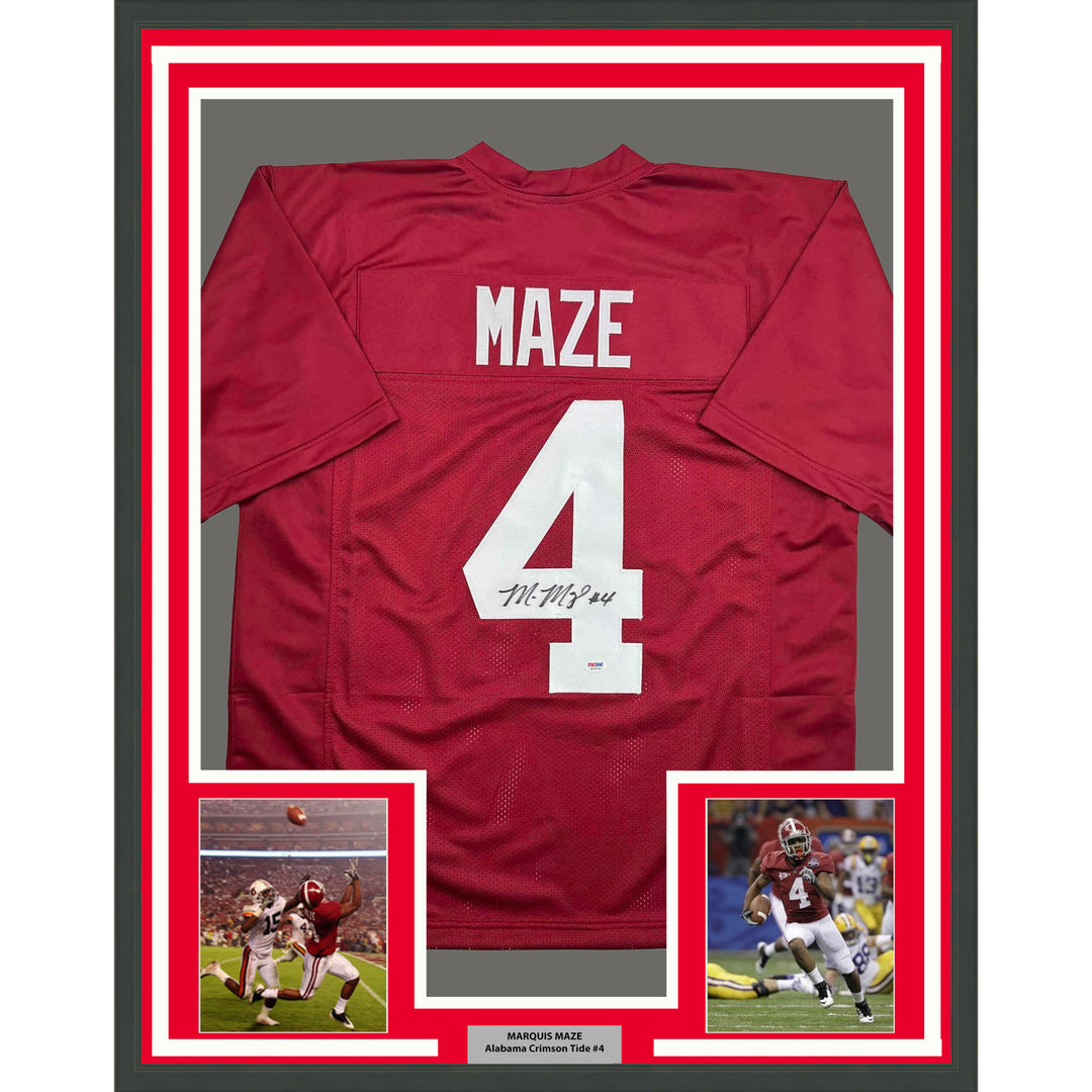 Framed Autographed/Signed Marquis Maze 35x39 Alabama Red College Jersey PSA COA
