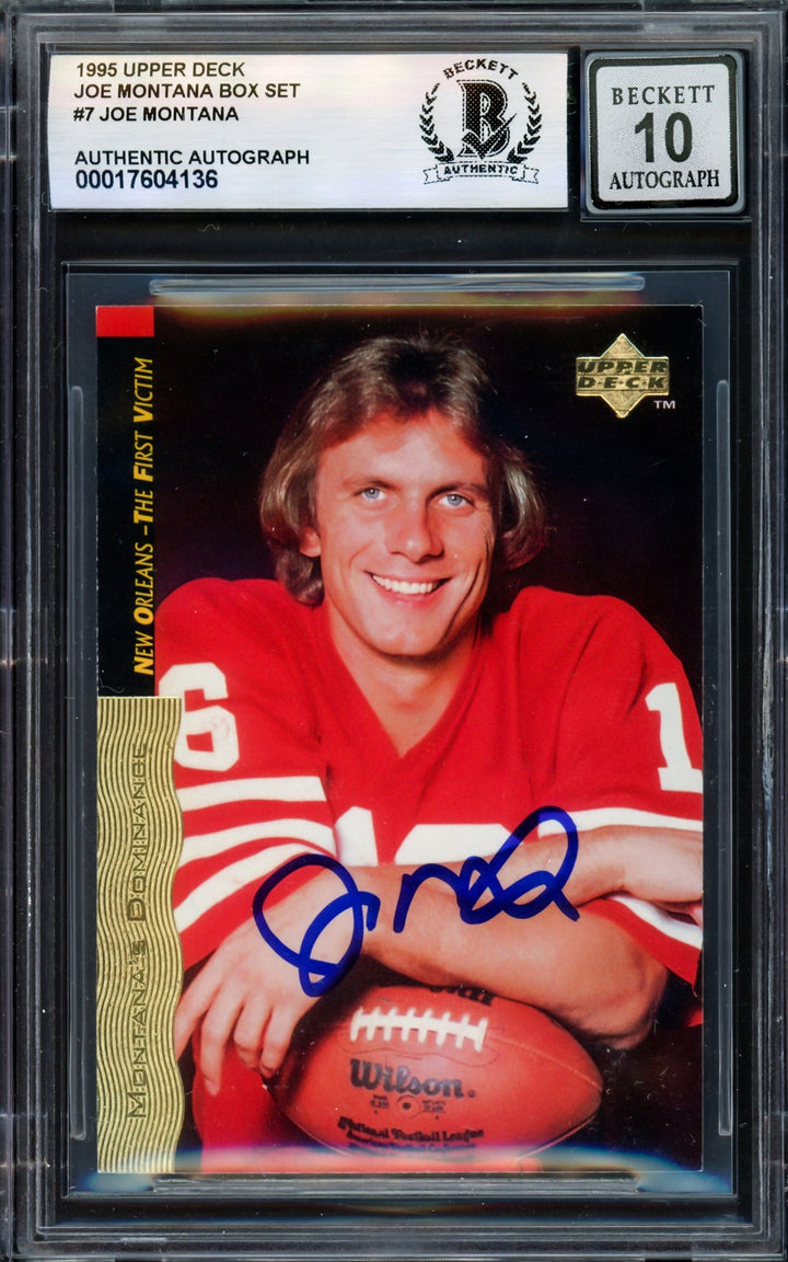 Joe Montana Signed 1995 Upper Deck Card 7 49ers Auto GM 10 Beckett #17604136