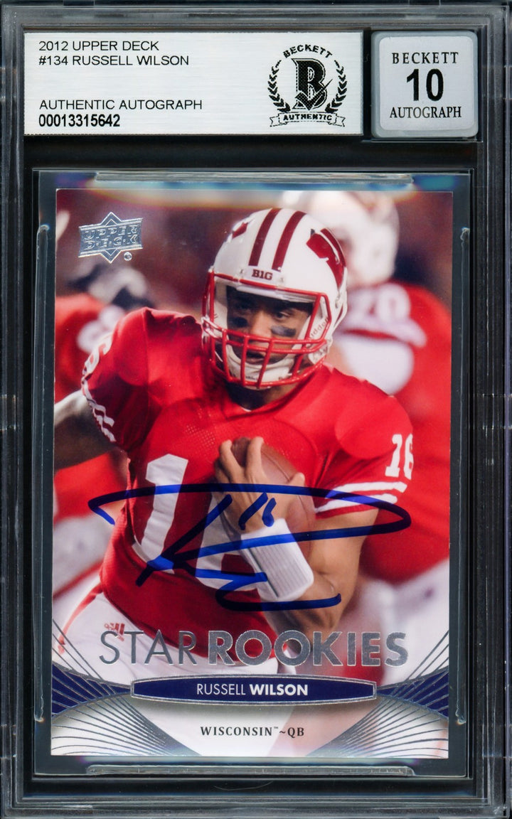 Russell Wilson Signed 2012 Upper Deck RC #134 Wisconsin Badgers Auto 10 Beckett