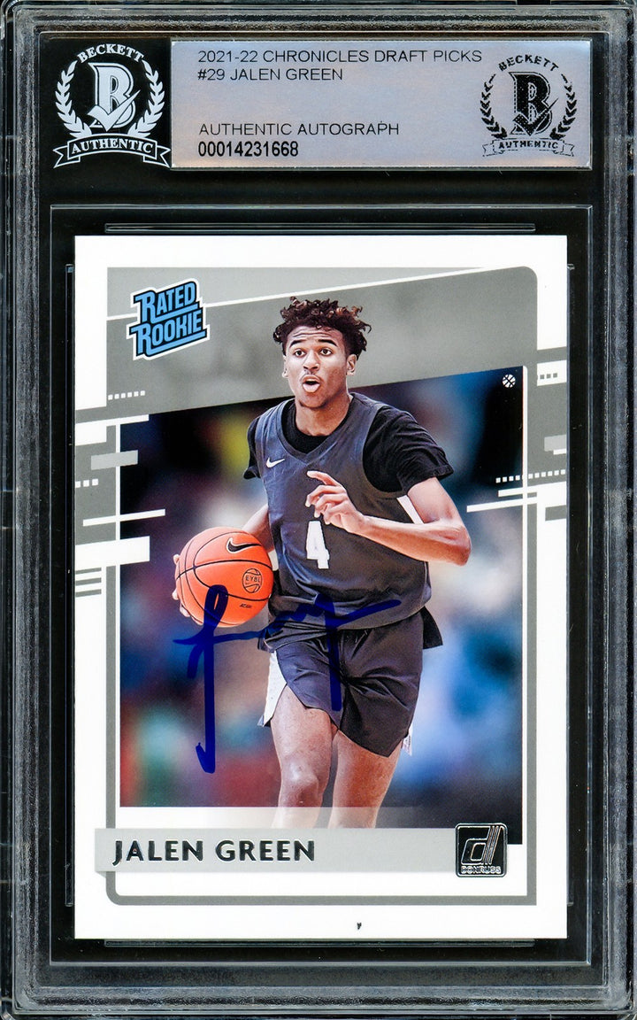 Jalen Green Signed 2021-22 Donruss Rated RC 29 Houston Rockets Beckett