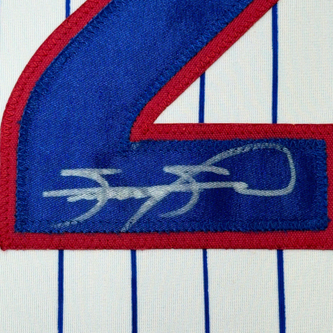 Framed Autographed/Signed Sammy Sosa 33x42 Chicago Pinstripe Jersey Beckett COA