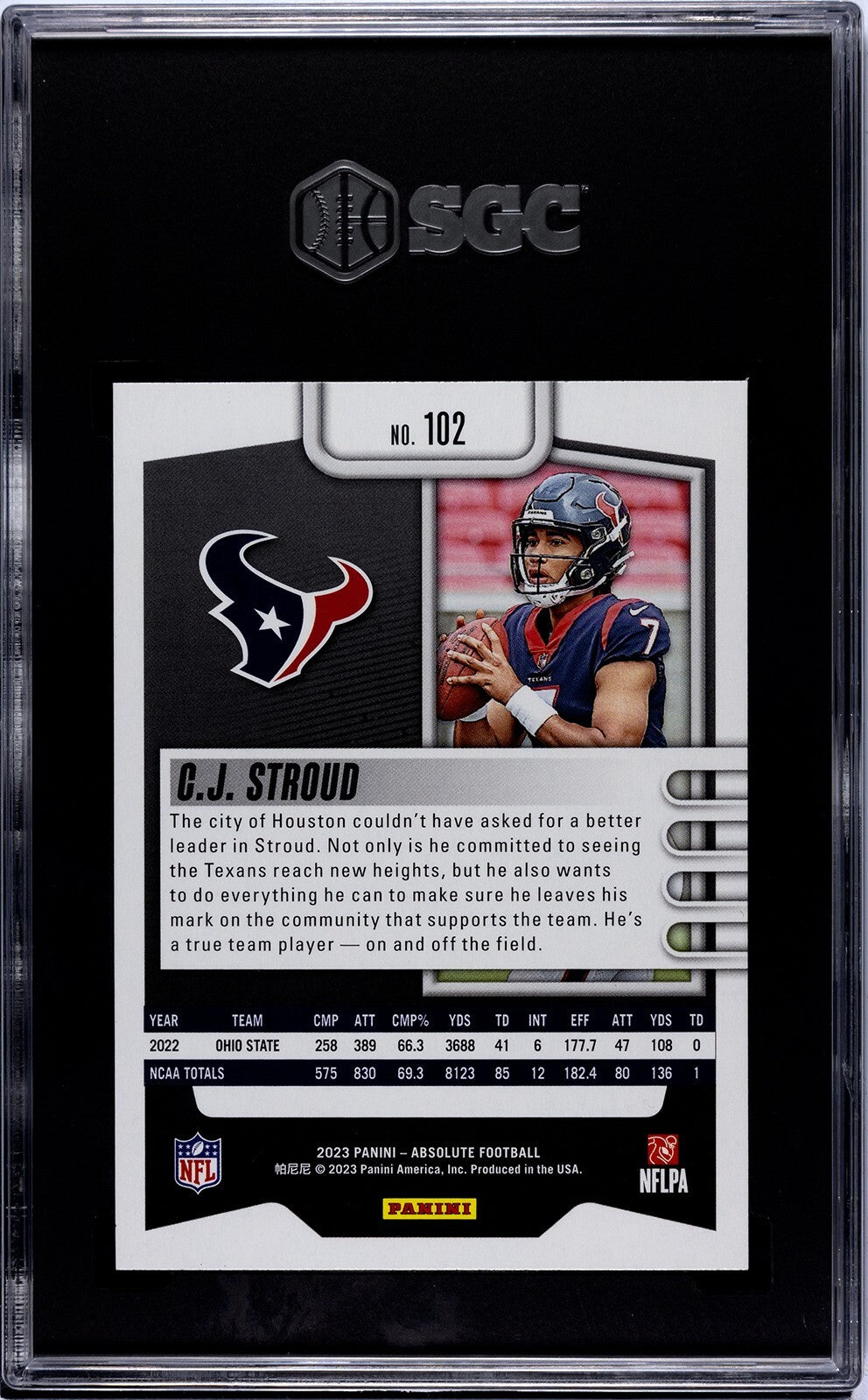 CJ/C.J. Stroud 2023 Panini Absolute Green Rookie Card- SGC Graded 10 Gem Mint