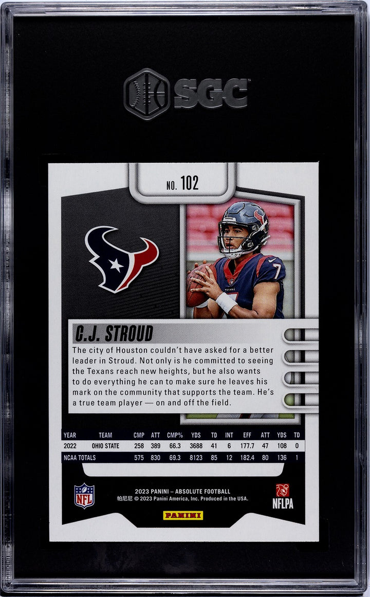 CJ/C.J. Stroud 2023 Panini Absolute Green Rookie Card- SGC Graded 10 Gem Mint