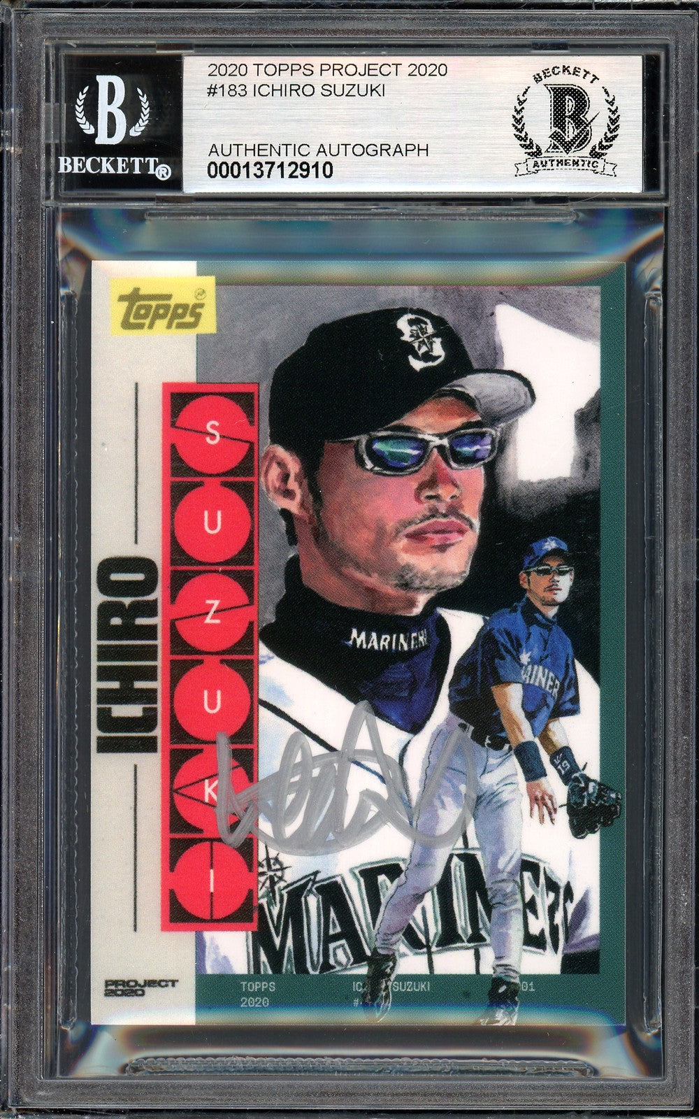 Ichiro Suzuki Signed Topps Project 2020 Jacob Rochester Card 183 Sig 10 1/10 BAS