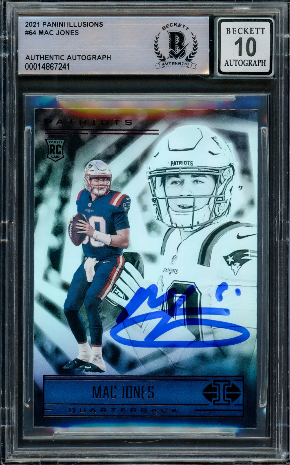 Mac Jones Signed 2021 Panini Illusions RC 64 Patriots Auto 10 Beckett
