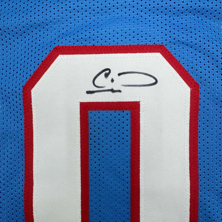 Framed Autographed/Signed Calvin Ridley 35x39 Tennessee Blue Jersey Beckett COA