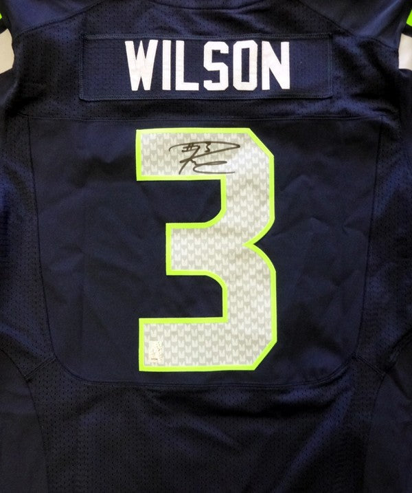 Seattle Seahawks Russell Wilson Signed Blue Nike Elite Jersey Size 52 RW Holo