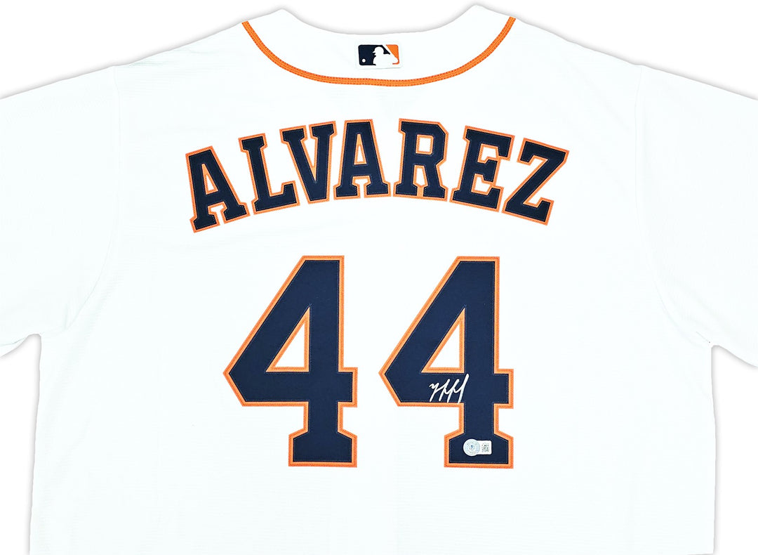Houston Astros Yordan Alvarez Signed White Nike Jersey Size XL Beckett Wit