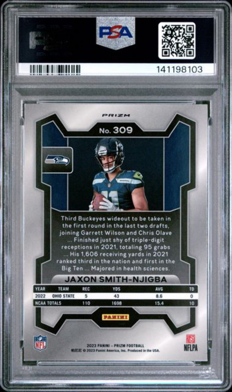 Graded 2023 Panini Prizm Jaxon Smith-Njigba #309 Variation Rookie RC Card PSA 10