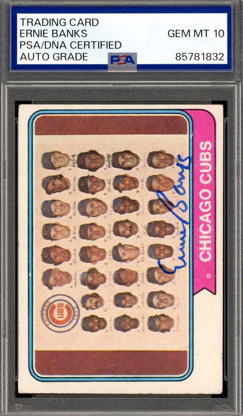 Ernie Banks Gem Mint 10 PSA DNA Signed 1974 Topps Team Autograph
