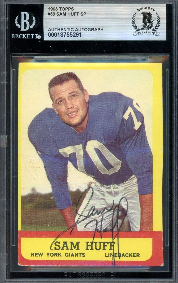 Sam Huff Beckett BAS Vintage Signed 1963 Topps Autograph Giants
